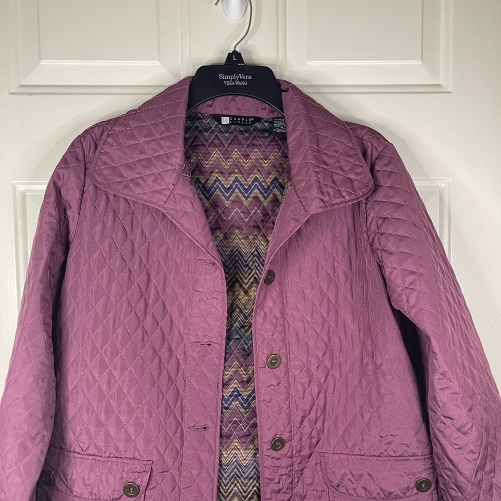 Carole Little purple quilted jacket with pattern on the inside. - Picture 2 of 6